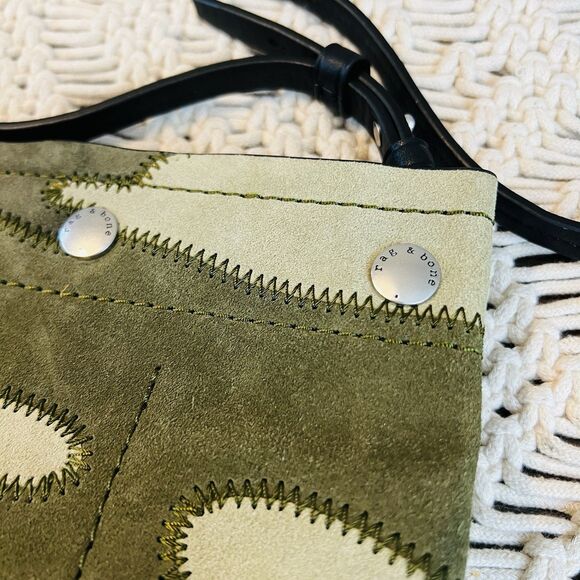 NWOT Rag & Bone Compass Patchwork Green Camo Suede Crossbody Bag Unisex Dust Bag - Picture 3 of 11